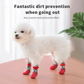 Cute Bear Cotton Dog Shoes – Waterproof Non-Slip Rubber Sole Socks for Small to Medium Pets Petchet