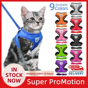 Adjustable Cat Harness Vest with Lead & Leash – Mesh Collar for Small to Medium Dogs and Puppies Petchet