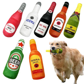 Funny Plush Dog Toy – Beer Bottle Shaped Squeaky Chew Toy for Small and Large Dogs Petchet